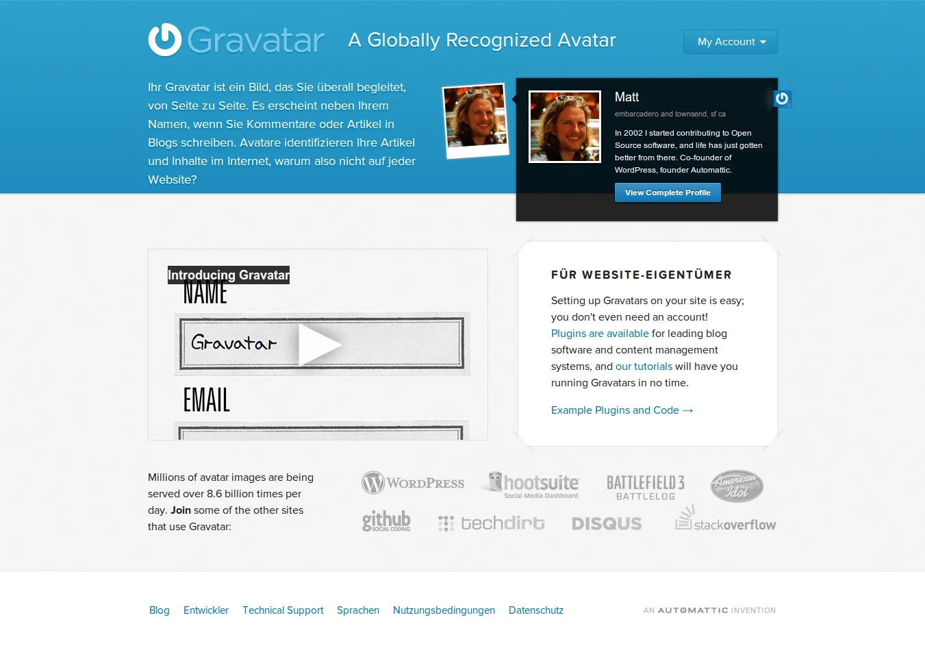Gravatar Webseite