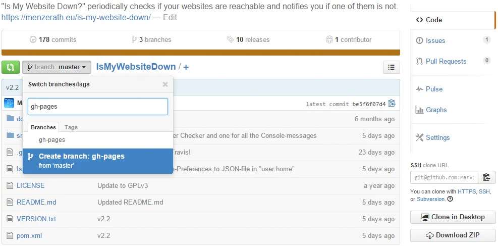 GitHub: Branch anlegen